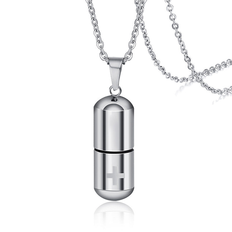 Essence Elysium: Stainless Steel Cylindrical Perfume Bottle Pendant.