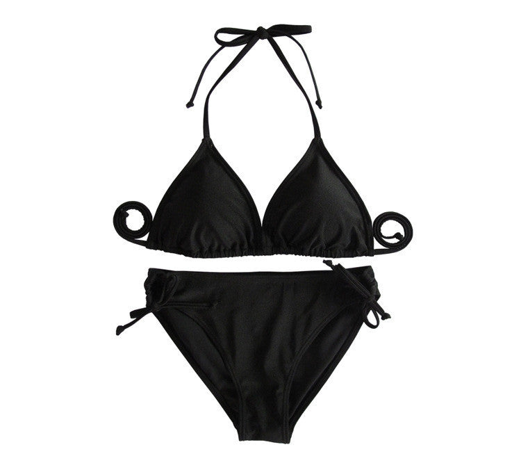 Solid Color Triangle Bikini Lace-Up Swimsuit Women's Swimwear