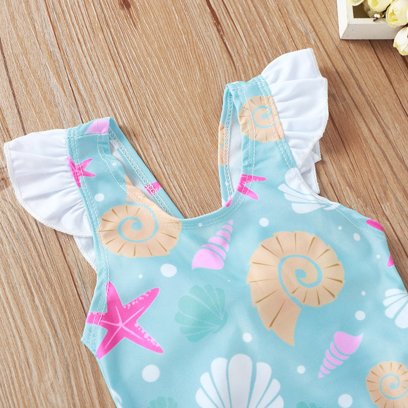 Shell print bow swimsuit