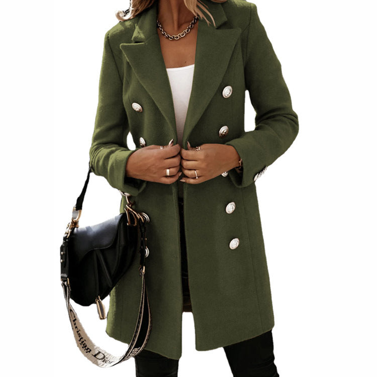 TimelessCollar: Fashion turndown collar jacket for women, an autumn-winter long-sleeved double-breasted woolen coat for a stylish and warm ensemble.