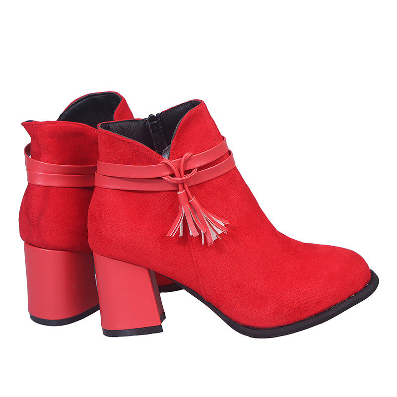 Round toe belt buckle low-top women's boots