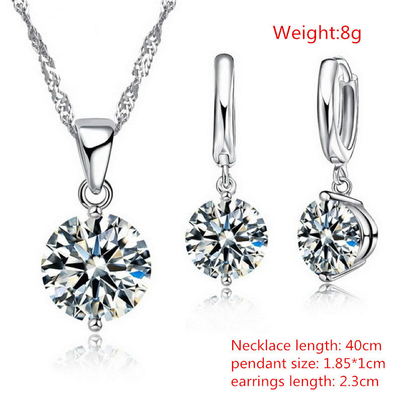 Sterling Silber Anhänger Halskette Ohrringe Set Modeschmuck Trendy Style Österreichischer Kristall Damen Verlobungsfarben