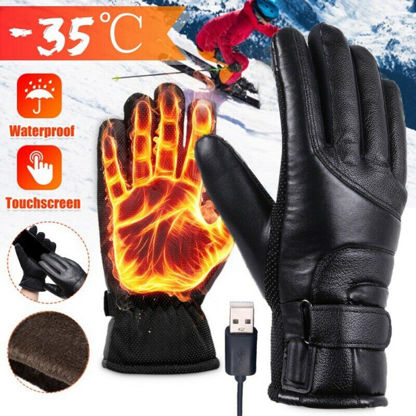 Winterhandschuhe, elektrisch beheizbare Handschuhe, wasserdicht, winddicht, warmer Heizbildschirm, USB-betriebene beheizbare Handschuhe