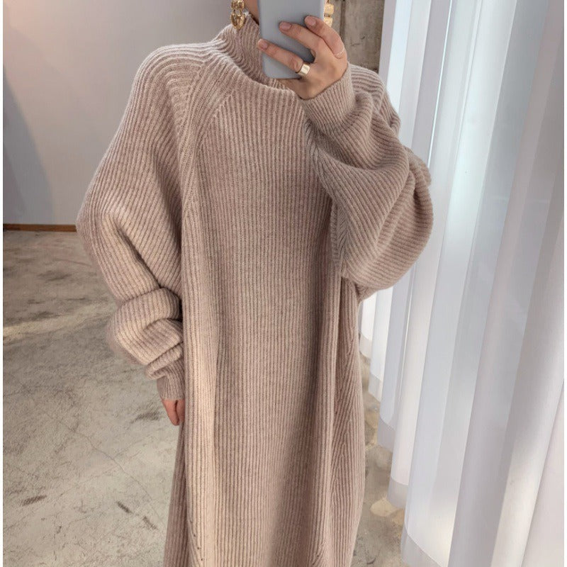 Autumn/Winter Korean Design Raglan Sleeve Pit Straight Knitted Dress Sweater Loose Plate