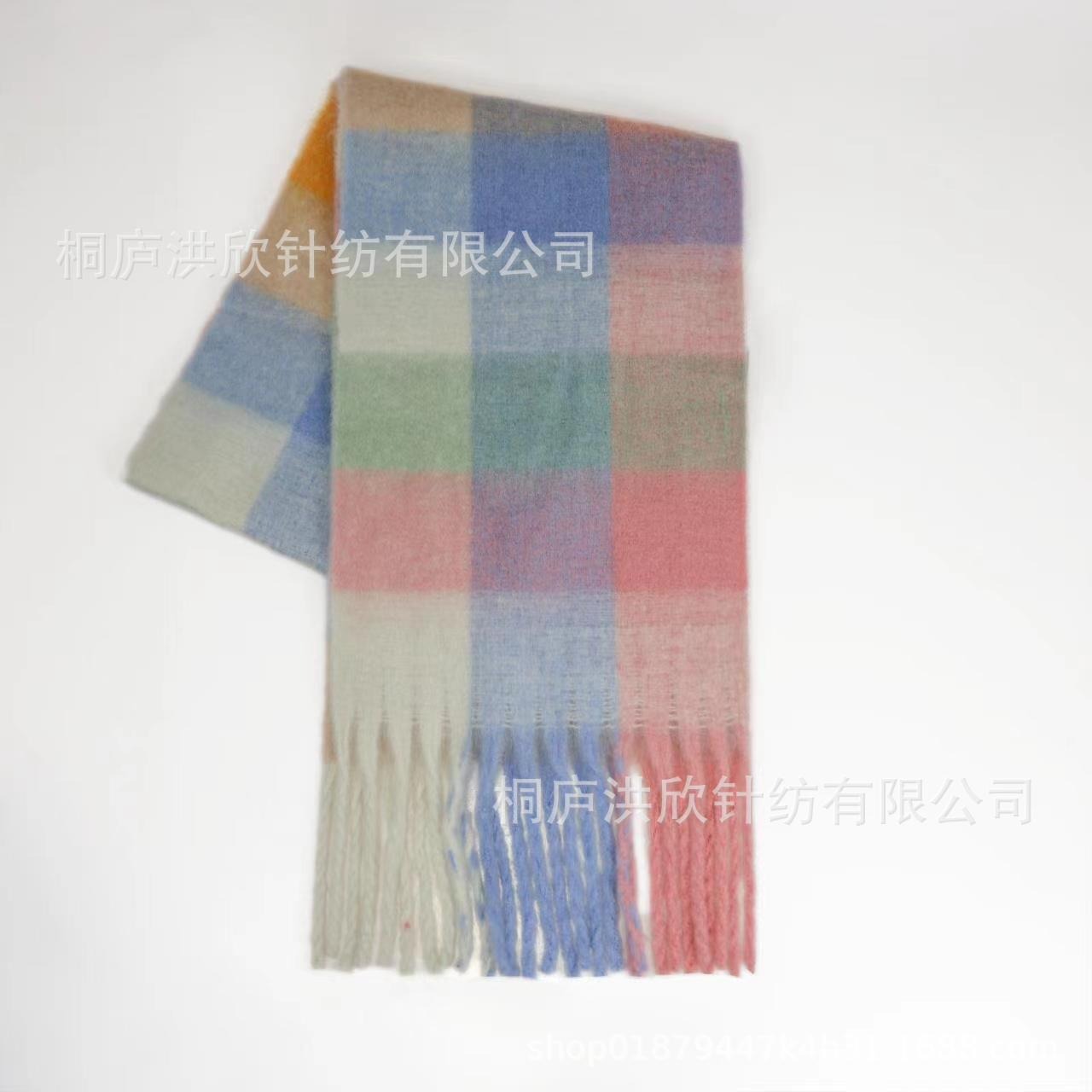 Men's and Women's Autumn and Winter Fashion Warm Rainbow Plaid Shawl Versatile Tassel Scarf