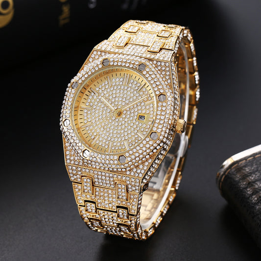 Fashion Rap Ice Hip Hop Volldiamant großes Zifferblatt Quarz Herrenuhr