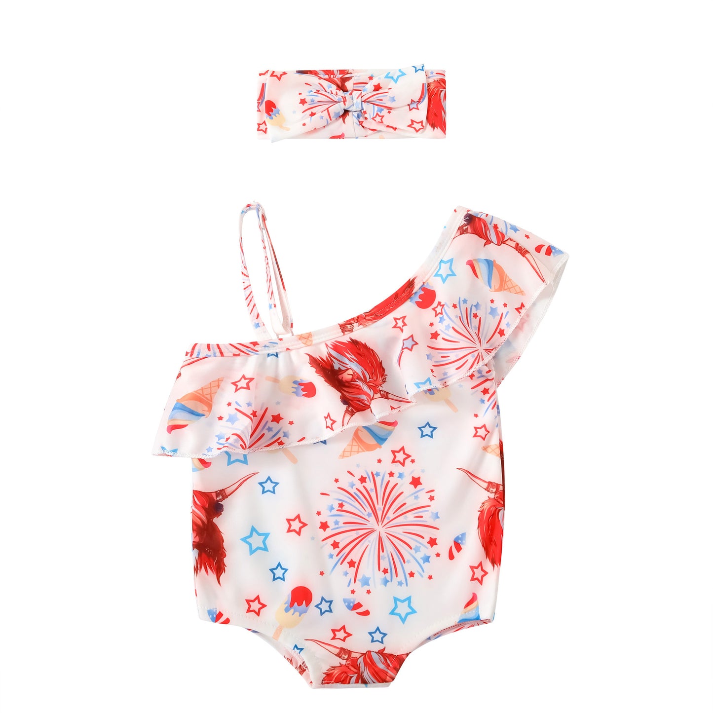 Silky Soft Fabric Lace-up Baby Swimsuit