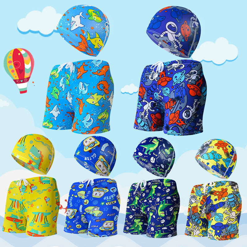 Summer Children's Cute Cartoon Beach Pants Swimming Cap Suit