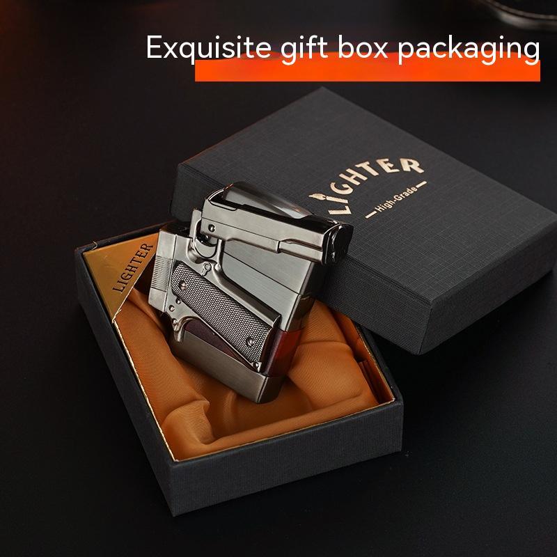 Pistol Shape Metal Gas Lighters With Gift Box Packaging