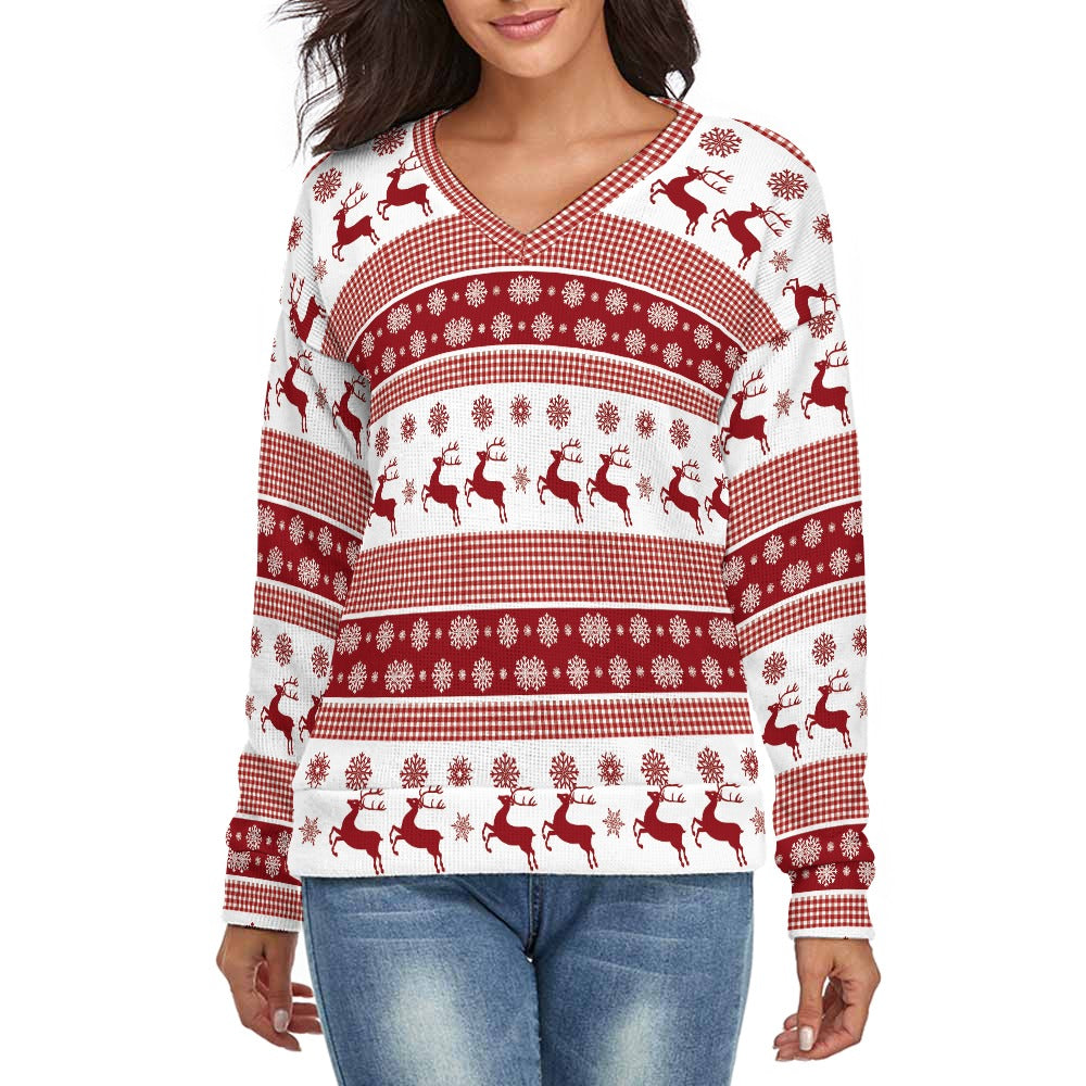 CWS Cozy Sweaters Women's V-Neck Christmas Style Long Sleeve Sweater by Cozy Winter Store