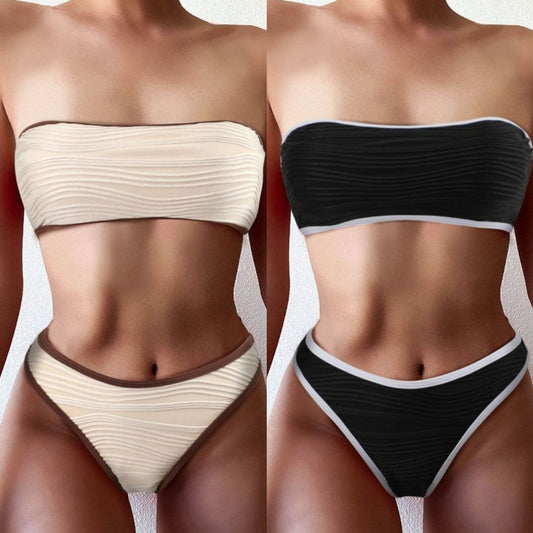 Solid Color High-waisted Bikini Women's Swimsuit