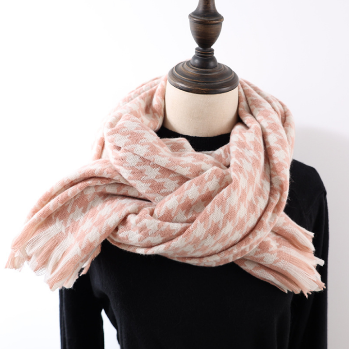 Houndstooth Cashmere Shawl Padded Warm Scarf