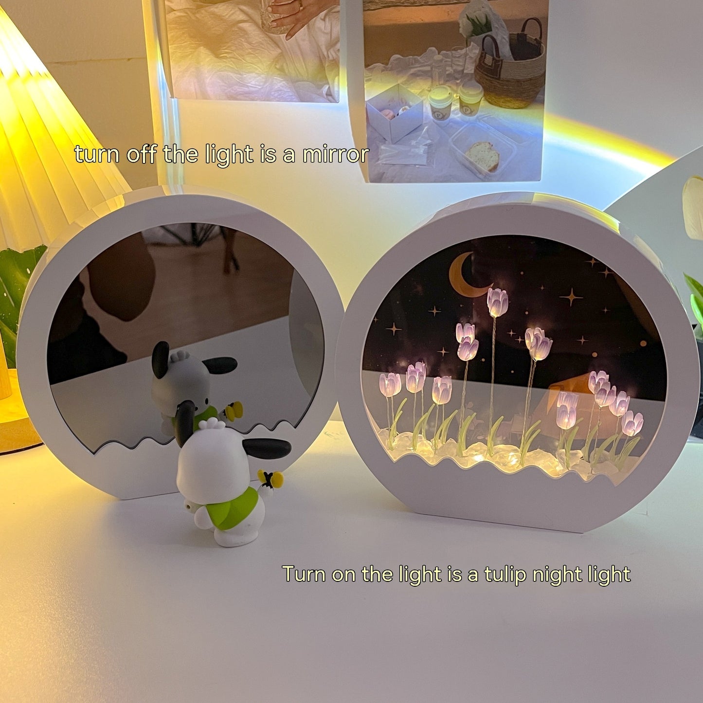 Tulip Rose Small Night Lamp Diy Handmade Mirror Flower Sea Bouquet Gift