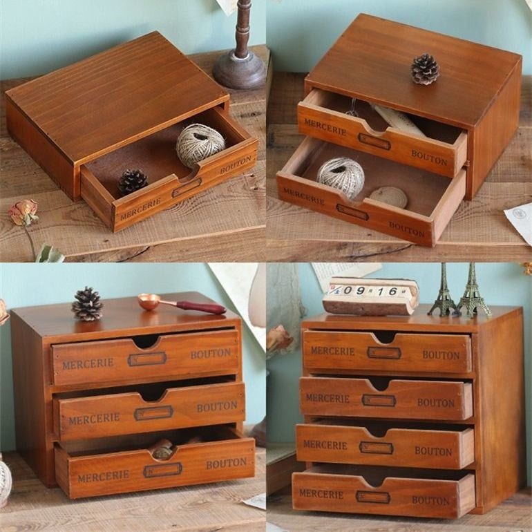 Vintage Wooden Multifunctional Drawer Storage Box