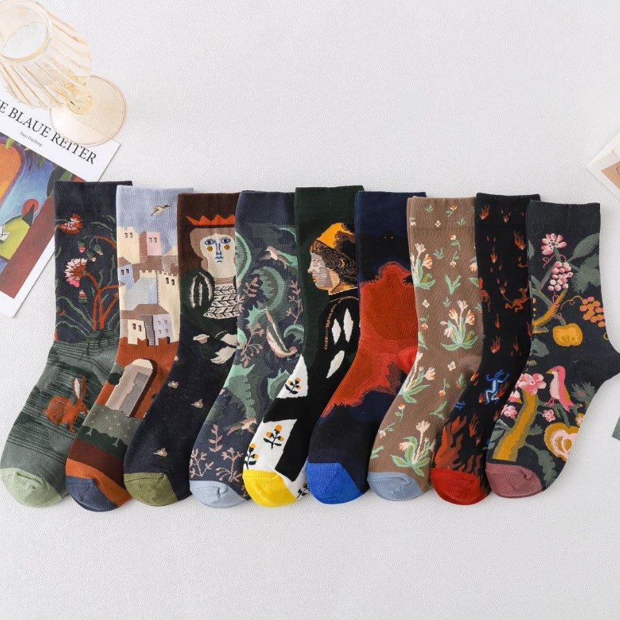 Trendy Mid-calf Artistic Illustration Socks