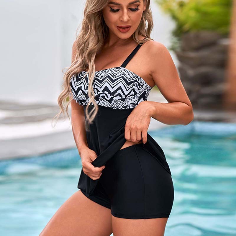 Conservative Printed Split Boxer Swimsuit