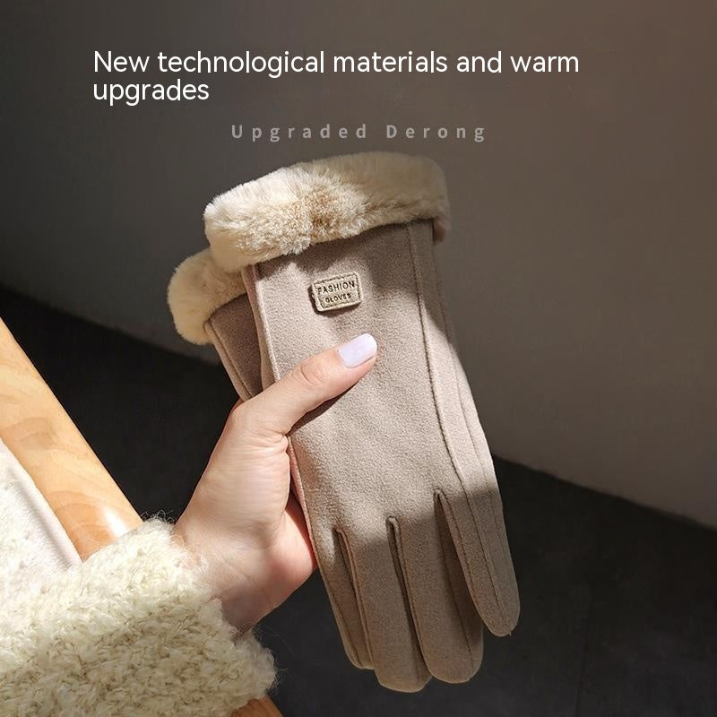 Fleece Lined Padded Warm Keeping Cute Suede Riding Gloves