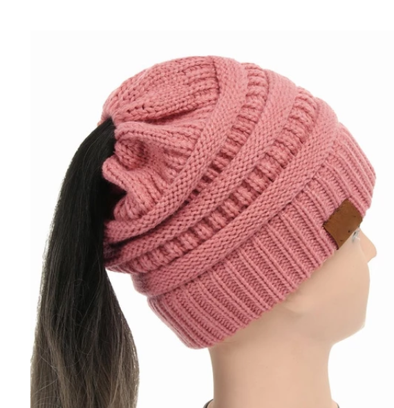 Beanie-Mütze mit hohem Dutt und Pferdeschwanz, dick, weich, dehnbar, Zopfmuster, warm, flauschig, gefüttert, Totenkopf-Mütze, Acryl-Mützen für Herren und Damen