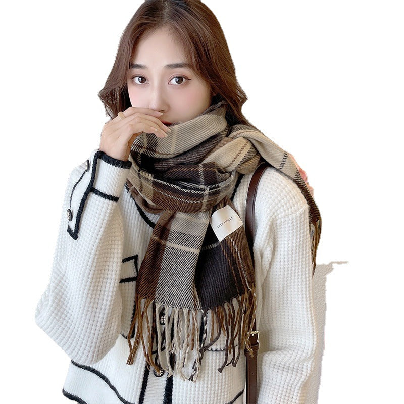 Scarf Female Autumn And Winter With a Hundred Plaid Thickened Student Couple Scarf Male Imitation Cashmere Warm Scarf