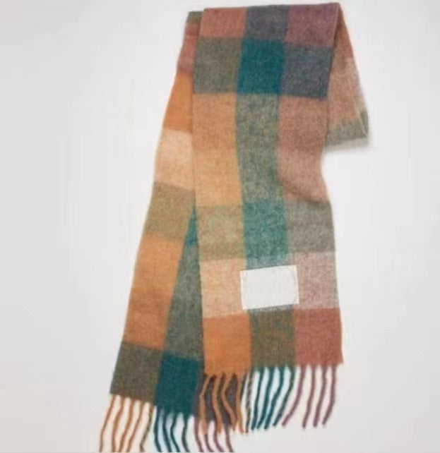 Men's and Women's Autumn and Winter Fashion Warm Rainbow Plaid Shawl Versatile Tassel Scarf