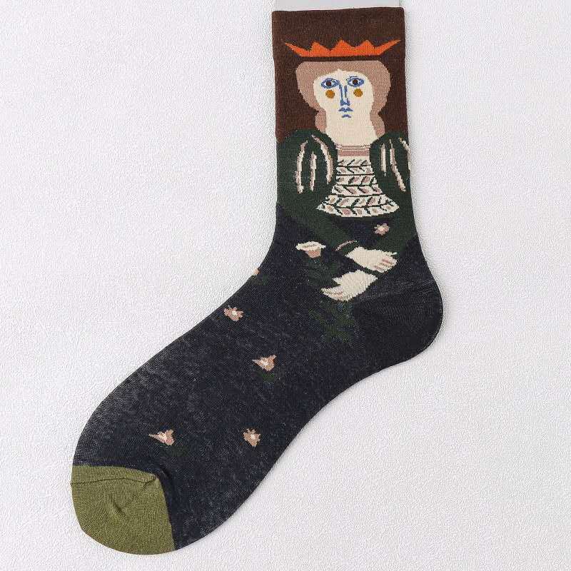 Trendy Mid-calf Artistic Illustration Socks