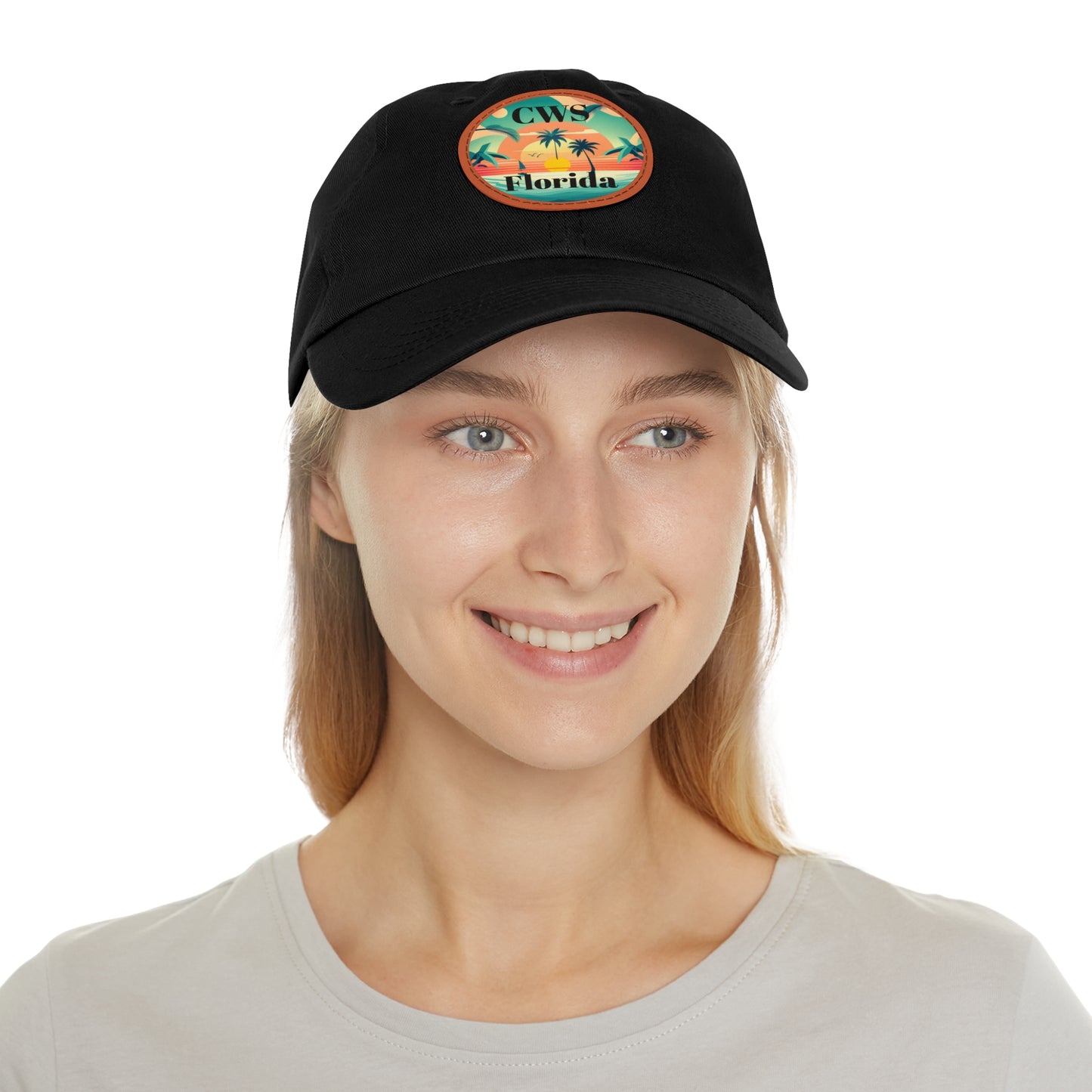 CWS Florida Palm Beach Dad Hat with Leather Patch (Round) By Cozy Winter Store (ships within USA only)