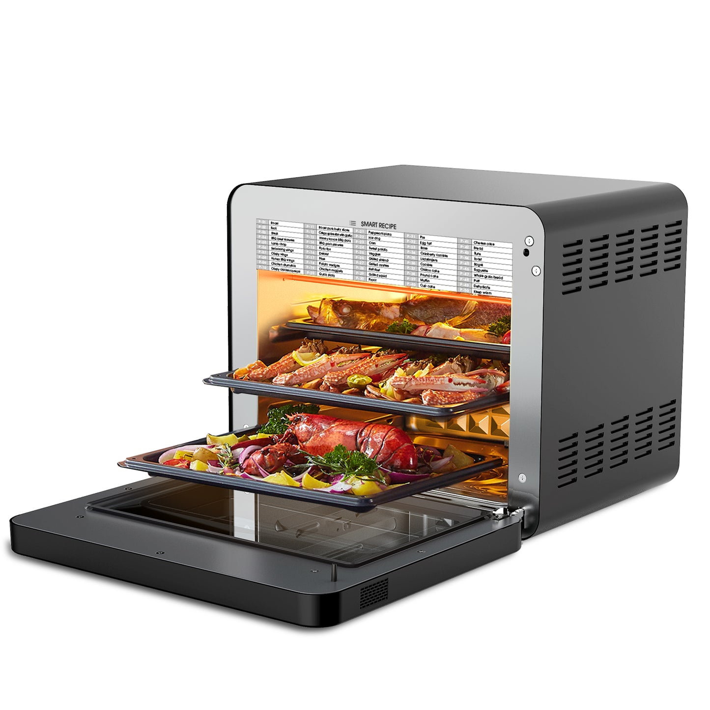 Geek Chef Dampf-Heißluftfritteuse-Toastofen-Kombination, 26 QT Dampf-Konvektionsofen für die Arbeitsplatte, 50 Kochvoreinstellungen, mit 6 Toastscheiben, 12 Pizzascheiben, schwarzer Edelstahl.