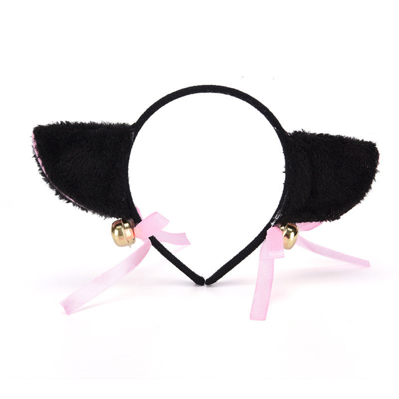 Plush cat ears headband Bells anime show ball headwear Maid catwoman cosplay hairpin