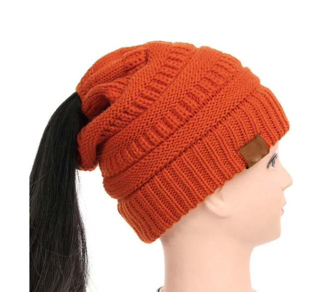 Beanie-Mütze mit hohem Dutt und Pferdeschwanz, dick, weich, dehnbar, Zopfmuster, warm, flauschig, gefüttert, Totenkopf-Mütze, Acryl-Mützen für Herren und Damen