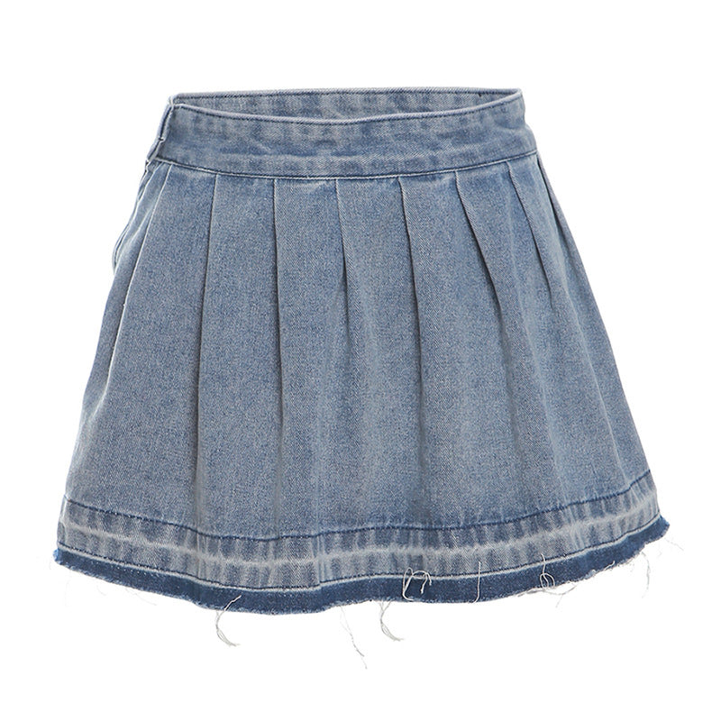 Women's Fashion Wash Ruffle Hip Denim Skirt