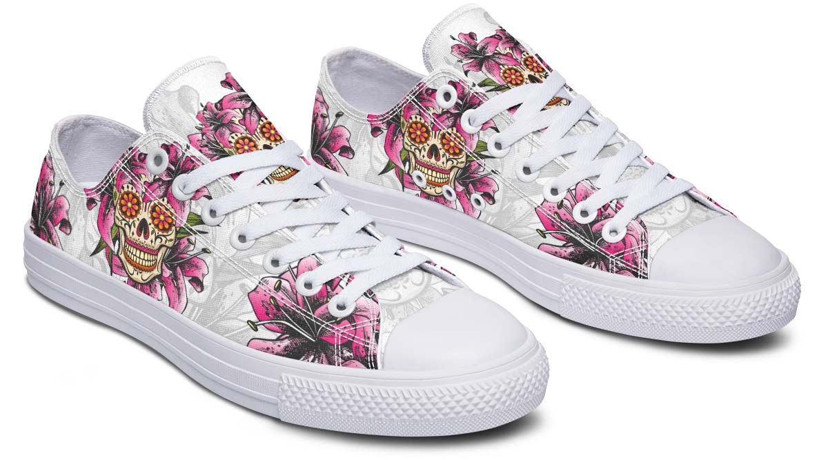 UrbanKick Modische Low-Top-Canvas-Schuhe mit Totenkopf-Blumen-Print für Paare