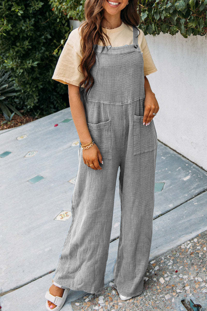 Modischer Jumpsuit mit quadratischem Ausschnitt und Taschen, Frühling, Sommer, lässig, einfarbig, lockerer Overall, Damenbekleidung