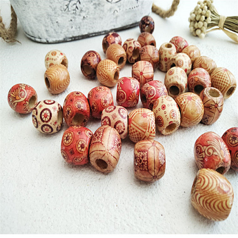 Vintage printed wooden beads