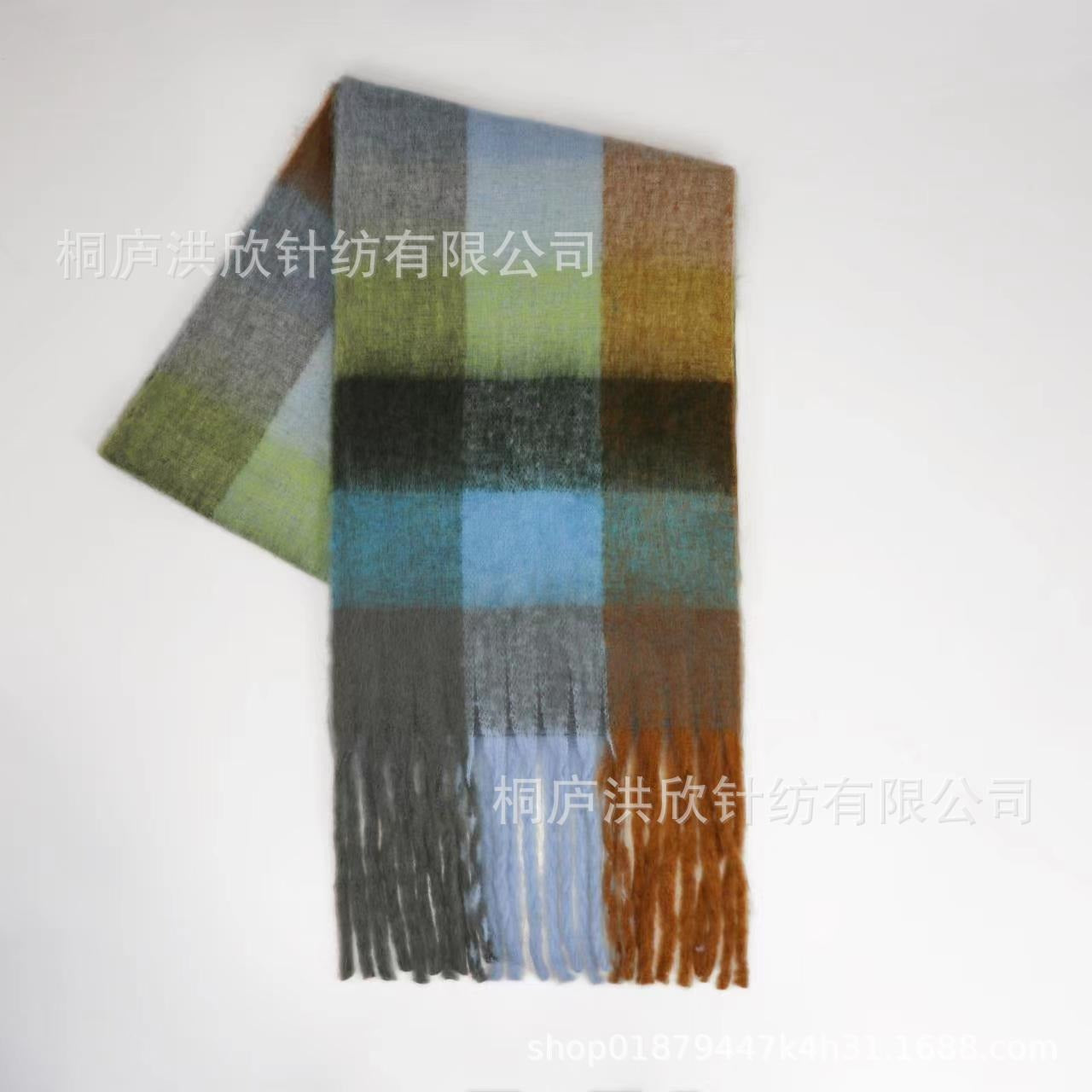 Men's and Women's Autumn and Winter Fashion Warm Rainbow Plaid Shawl Versatile Tassel Scarf