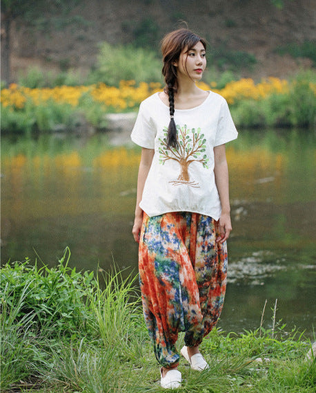 Tie-Dyed Big-Crotch Cotton Harem Loose Casual Pants