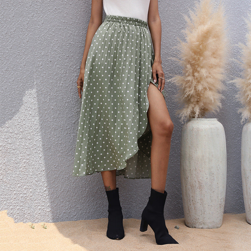 Green European And American Irregular Polka Dot Skirt