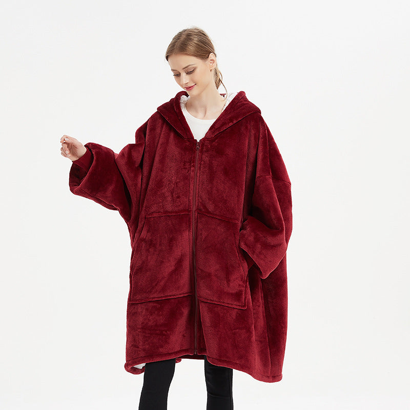 WarmHug: Plus-size wearable blanket sweatshirt for winter, providing warm and cozy comfort in a giant hoodie robe for both women and men's home clothes.