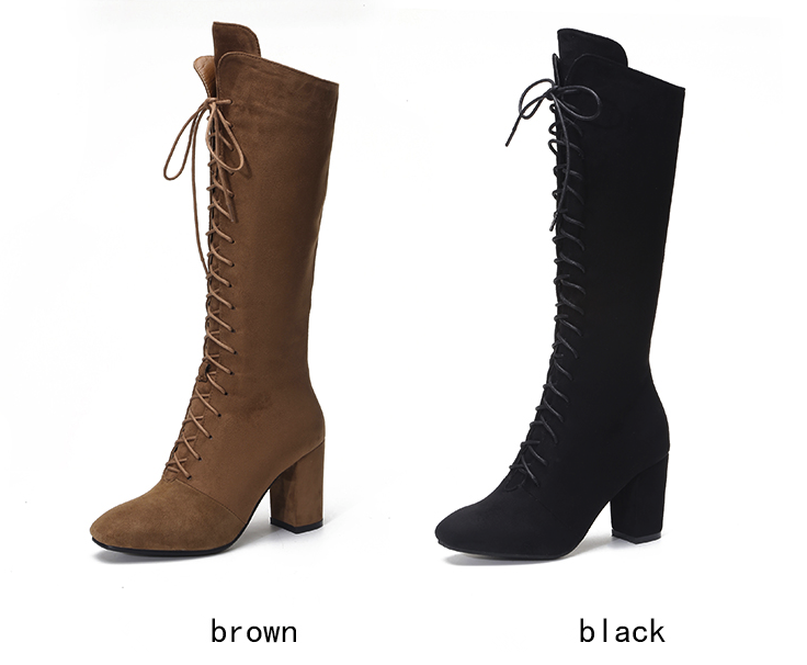 Thick with boots women's tube spring and autumn brown new bandage high-heeled boots in the long section high boots boots boots