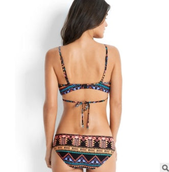 Chest cross straps ethnic style print sexy bikini bikini swimsuit