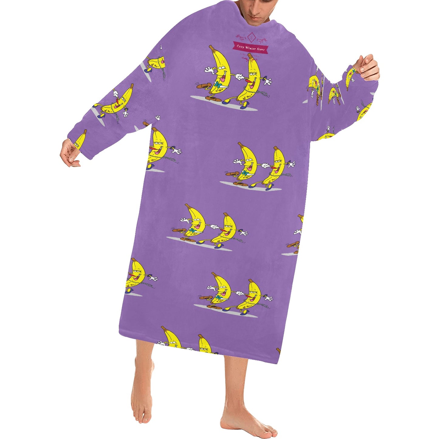 CWS Cozy Vibe Dancing Bananas Oversized Hoodie Blanket Robe with Sleeves for Adults by Cozy Winter Store