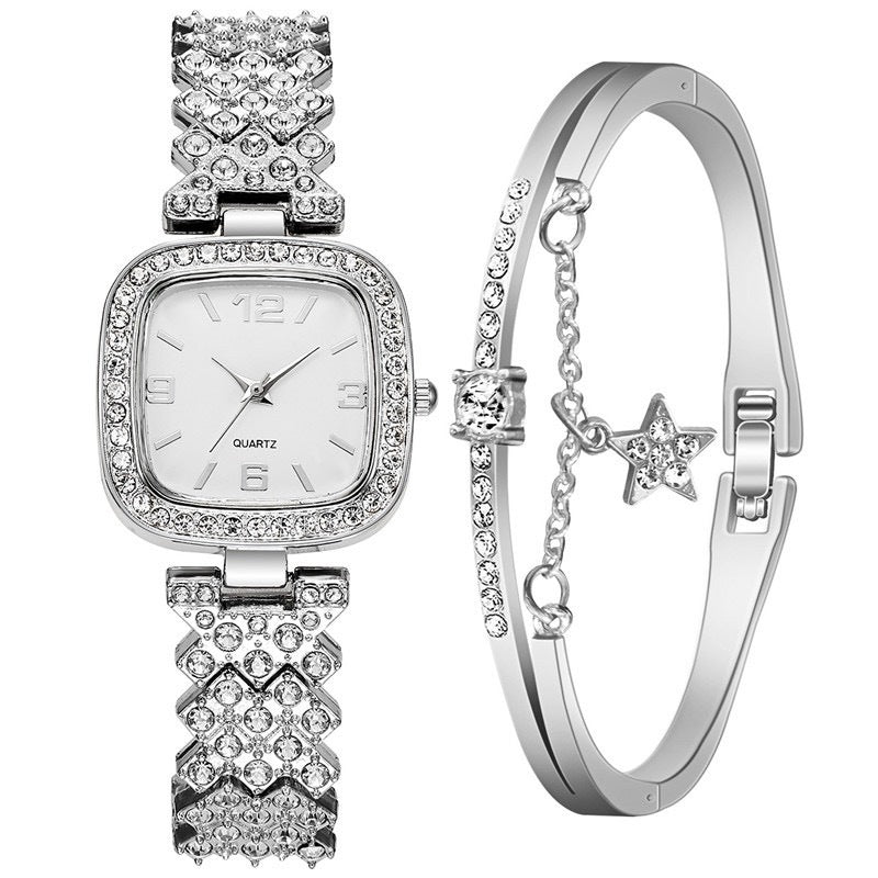 Zweiteiliges Damen-Uhrenarmband-Set mit Diamanten