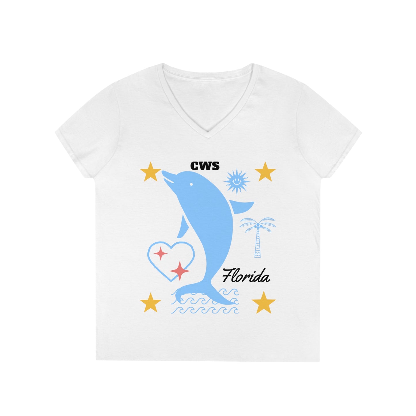 CWS Florida Dolphin Ladies' V-Neck T-Shirt By Cozy Winter Store (ships within USA only)