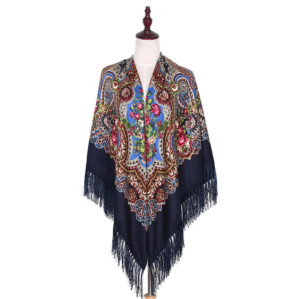 Vintage Twill Tassel Ethnic Style Shawl