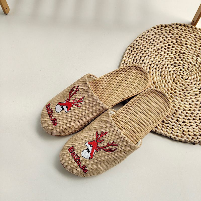 Japanese Embroidered Linen Slippers In Summer