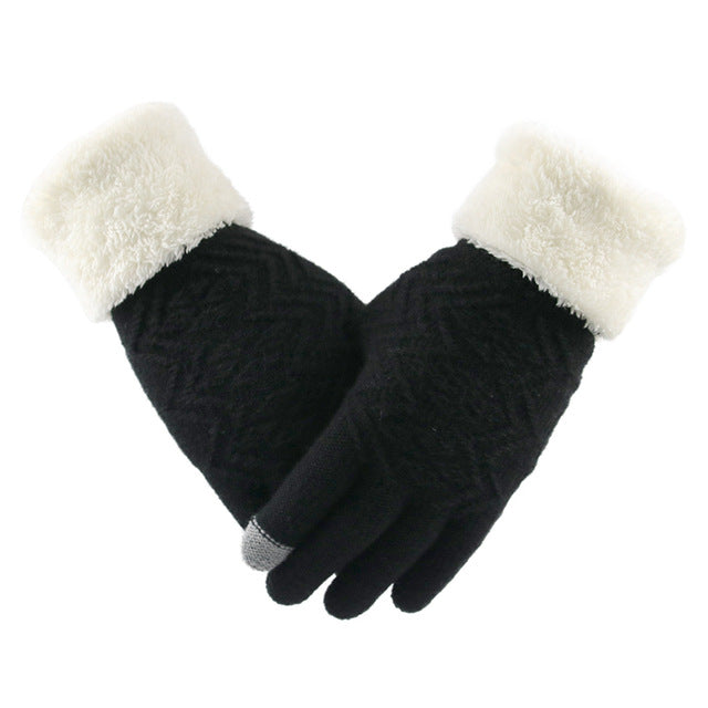 Gestrickte Handschuhe Touchscreen Frauen Verdicken Winter Warme Handschuhe Weibliche Vollfinger Weiche Stretch Strick Fäustlinge Guantes