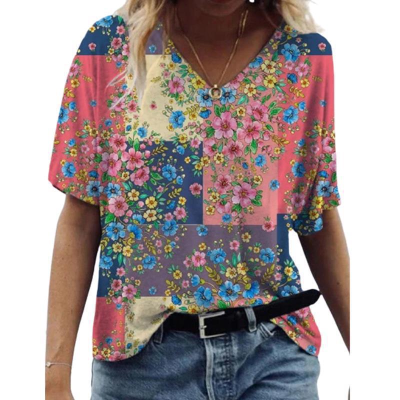 Independent Station Floral Print Pullover V-neck Short Sleeve T-shirt