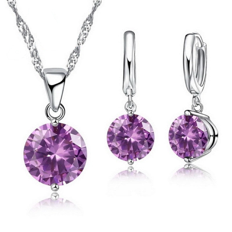 Sterling Silber Anhänger Halskette Ohrringe Set Modeschmuck Trendy Style Österreichischer Kristall Damen Verlobungsfarben