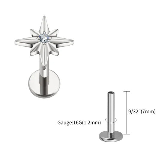 F136 Titan Ohrstecker Seeigelförmiges sechszackiges Stern Labret