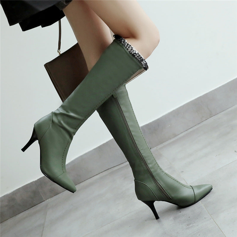 Stiletto pointed toe high knight boots