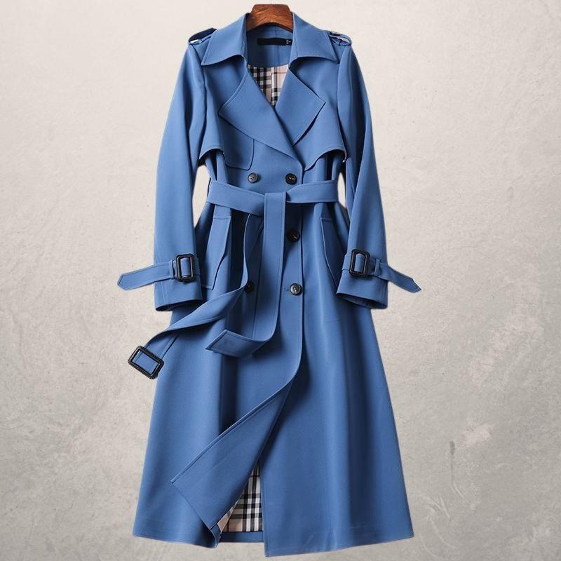 AutumnBreeze: Women's mid-length trench coat, an autumn long windbreaker for a stylish and comfortable look.